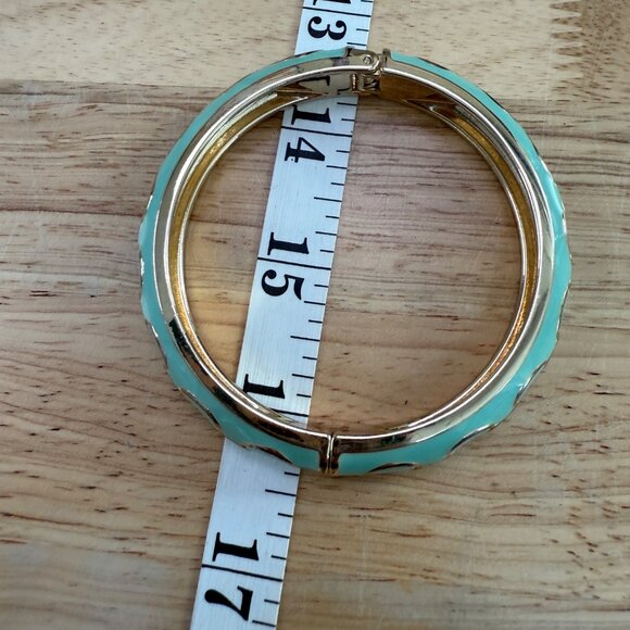 Gold-Plated Mint Green Enamel Bangle Bracelet With Chain-Link Design, Y2K, 90's, - Picture 4 of 6